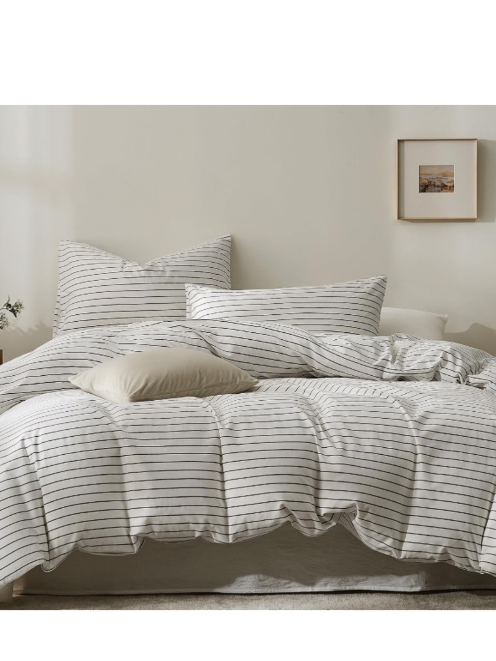 KING SIZE Duvet 3Pc Set 100% Cotton - WHITE/GRAY STRIPE